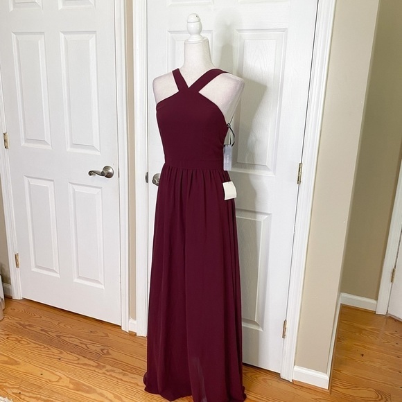 LULU’S Air of Romance Maxi Dress Burgundy Size Medium Chiffon NWT - Picture 8 of 15